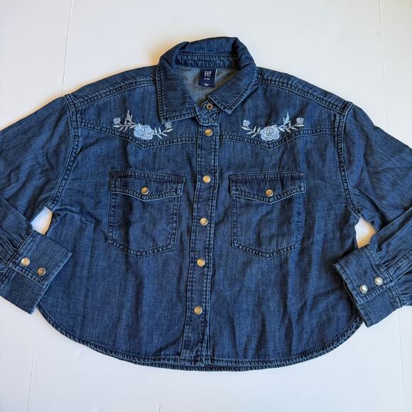 NEW Gap Kids Oversized Denim Western Shirt Medium 8 - Picture 2 of 11